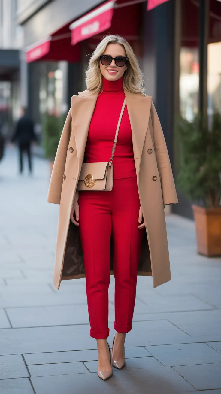 2026 outfit ideas Power Red Timeless Beige