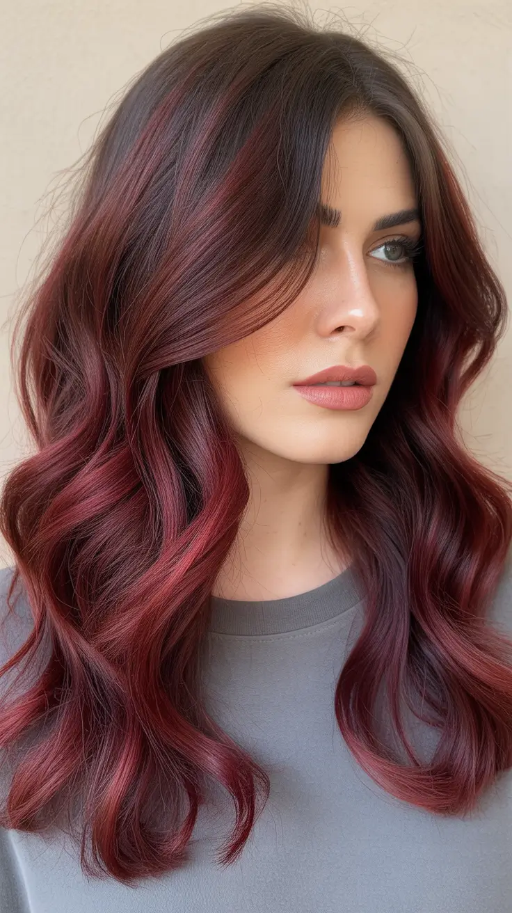 balayage hair color for winter 2025 2026 Berry Cocoa Balayage