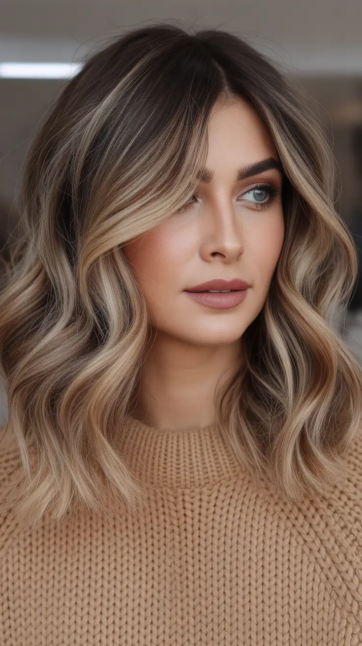 balayage hair color for winter 2025 2026 Frosted Toffee Blonde