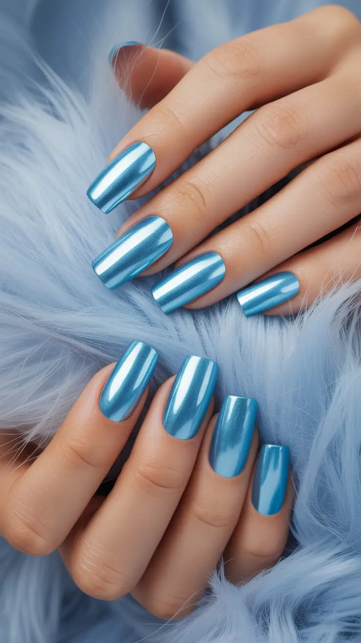 Blue Winter Nails 2025–2026 Mirror Ice Shine