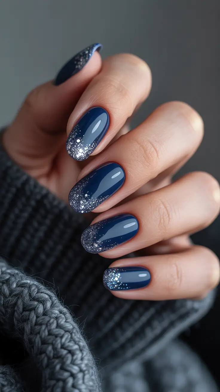 Blue Winter Nails 2025–2026 Frost-Tipped Navy