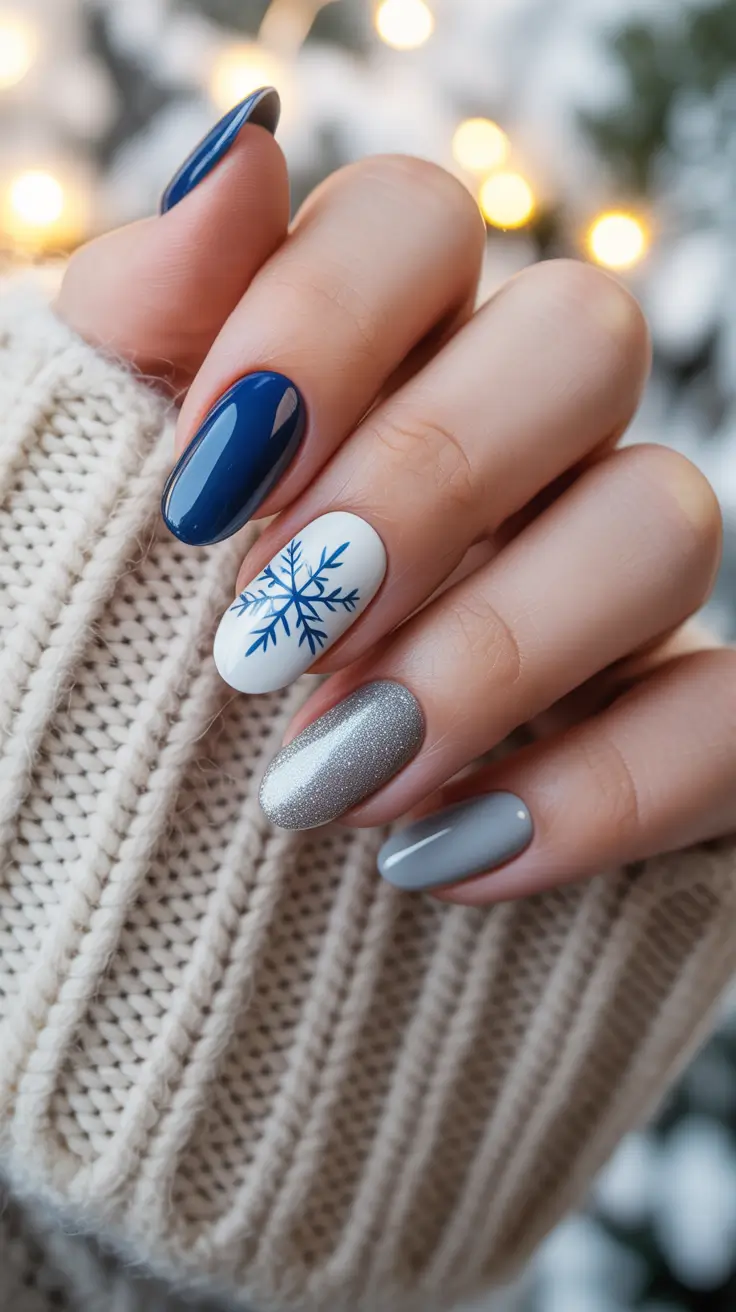 Blue Winter Nails 2025–2026 Snowflake Whisper