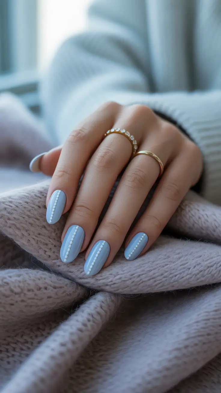 Blue Winter Nails 2025–2026 Frosted Pearl Lines
