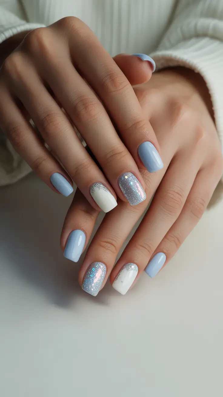Blue Winter Nails 2025–2026 Arctic Glitter Veil
