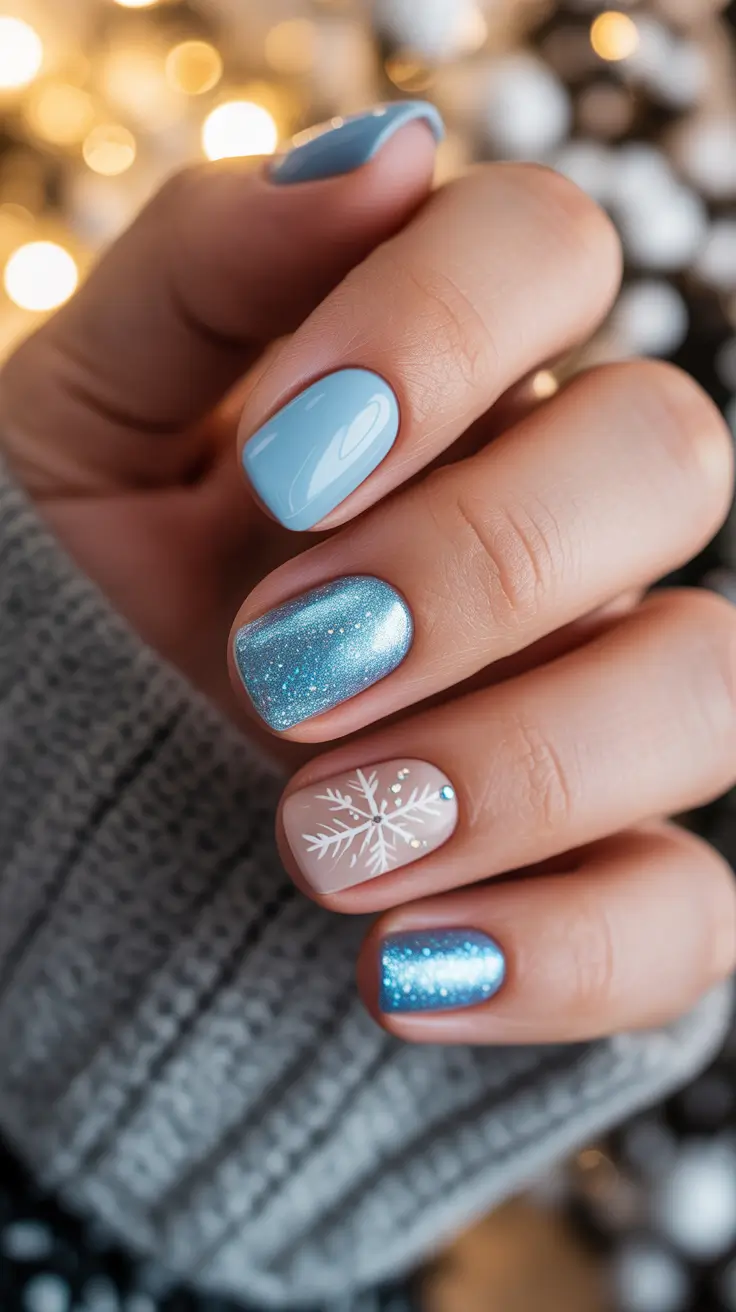 Blue Winter Nails 2025–2026 Crystal Flake Elegance