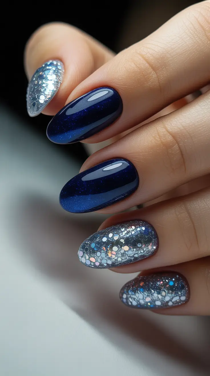 Blue Winter Nails 2025–2026 Silver Constellation Sparkle