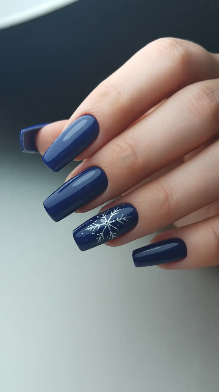 Blue Winter Nails 2025–2026 Snowflake Charm in Midnight Blue