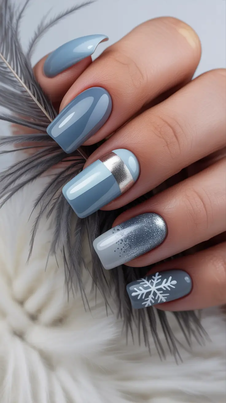 Blue Winter Nails 2025–2026 Frosted Gradient & Snowfall