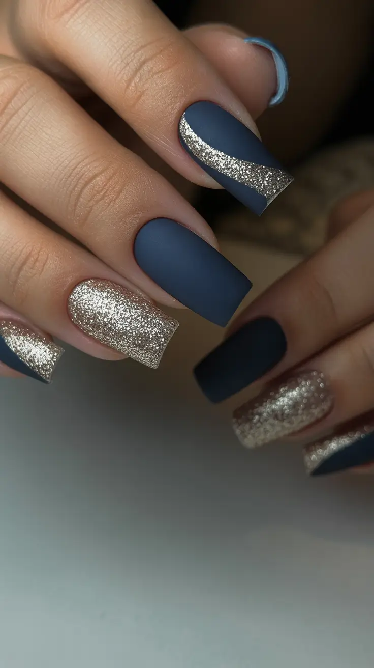 Blue Winter Nails 2025–2026 Velvet Navy & Gold Drama