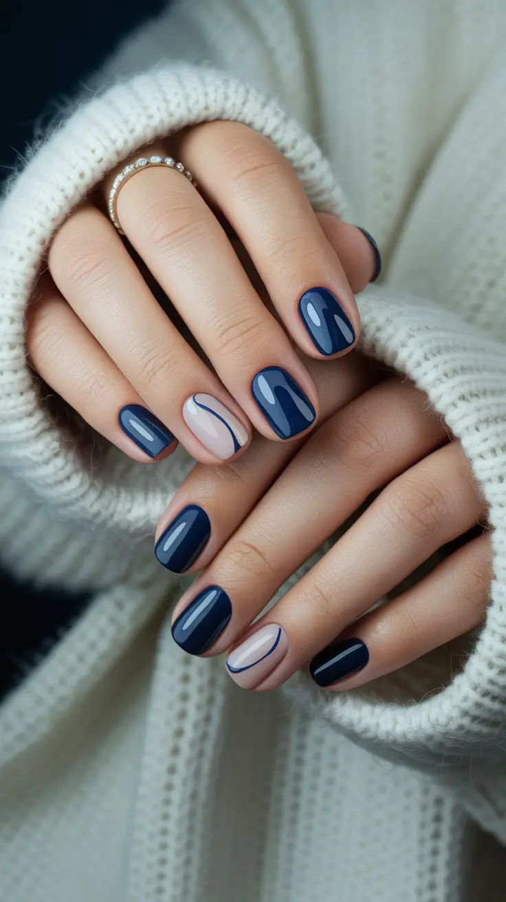Blue Winter Nails 2025–2026 Nordic Navy Lines
