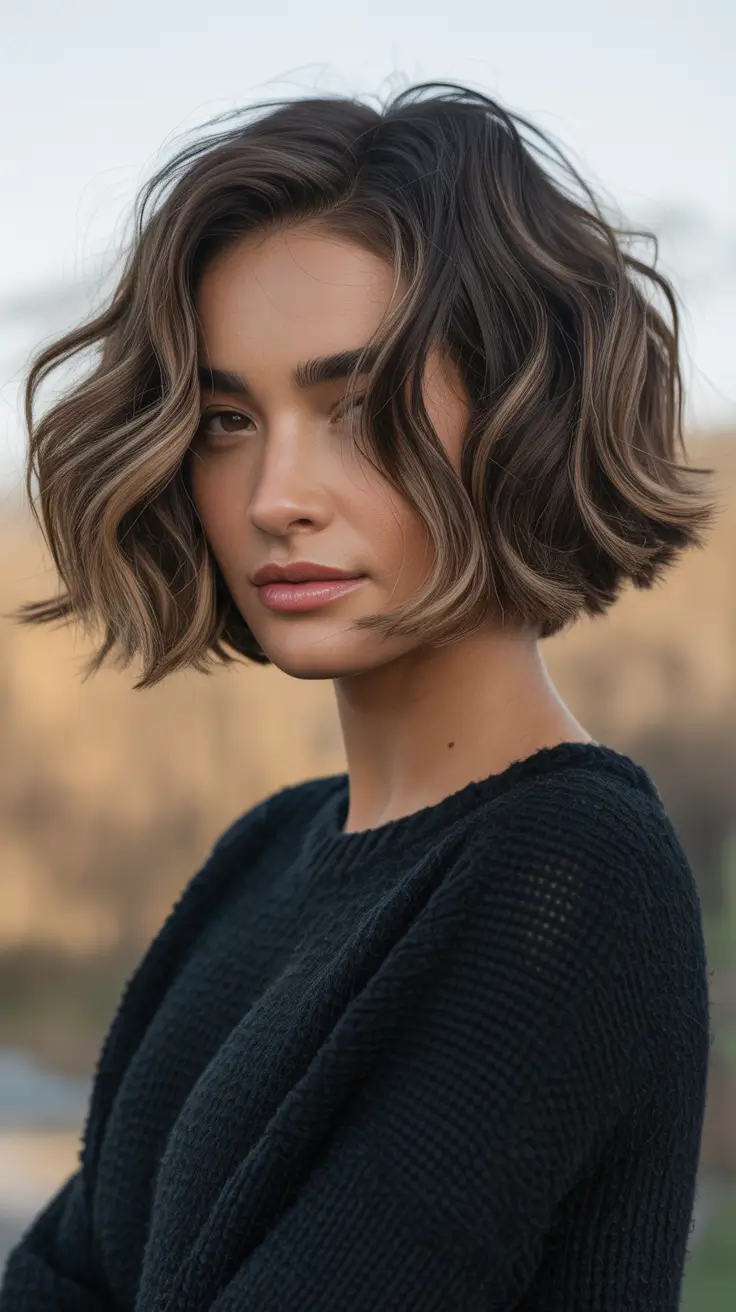 Bob Hairstyles Ideas Winter 2025–2026 Textured Brunette Bob with Balayage
