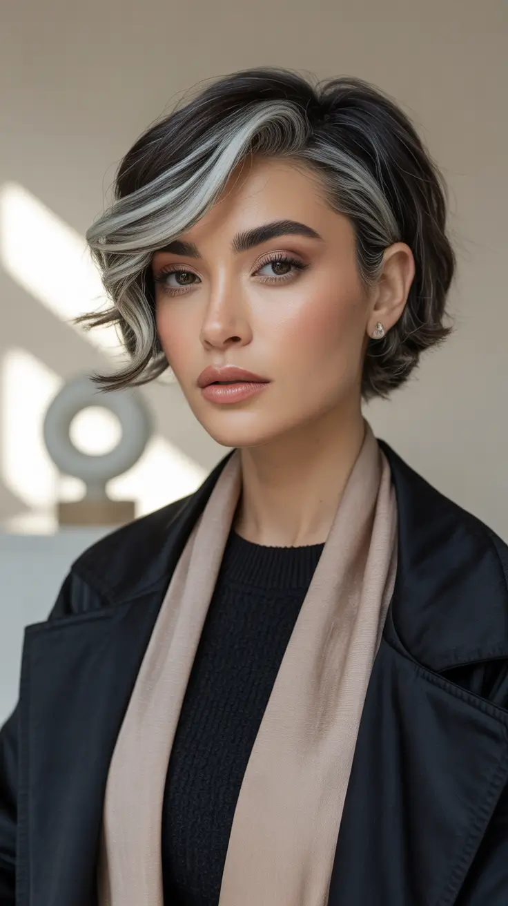 Bob Hairstyles Ideas Winter 2025–2026 Silver Frost Textured Pixie-Bob