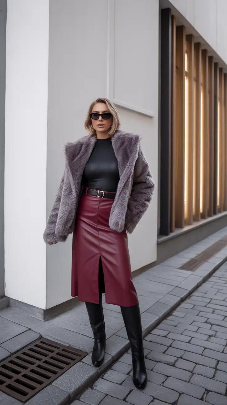 Casual Winter Outfits for Women 2025-2026 Power in Plum and Leather