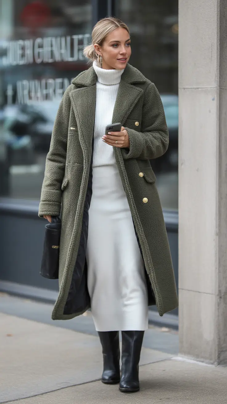 Casual Winter Outfits for Women 2025-2026 Minimal Luxe in Olive and Cream