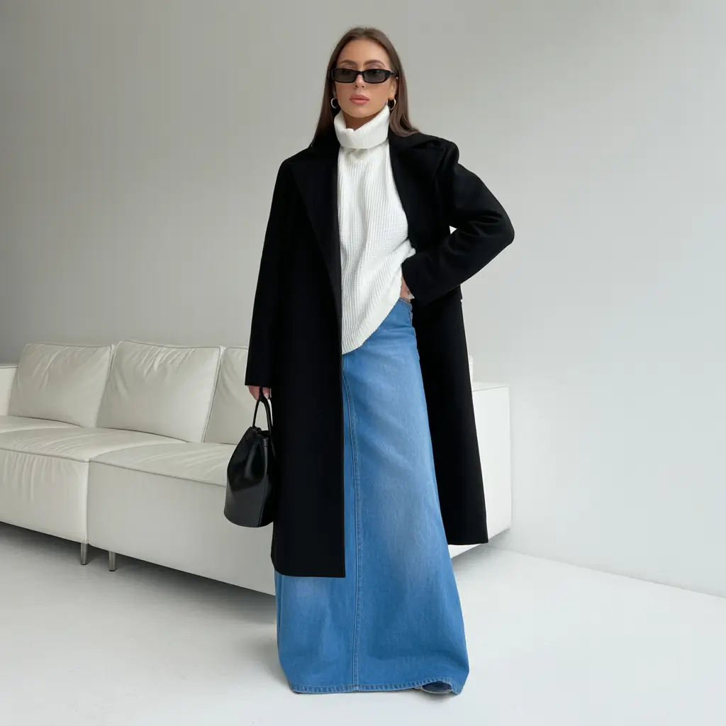 Chic Early Winter Outfit Ideas 2025 2026 Timeless Layers in Black and Denim