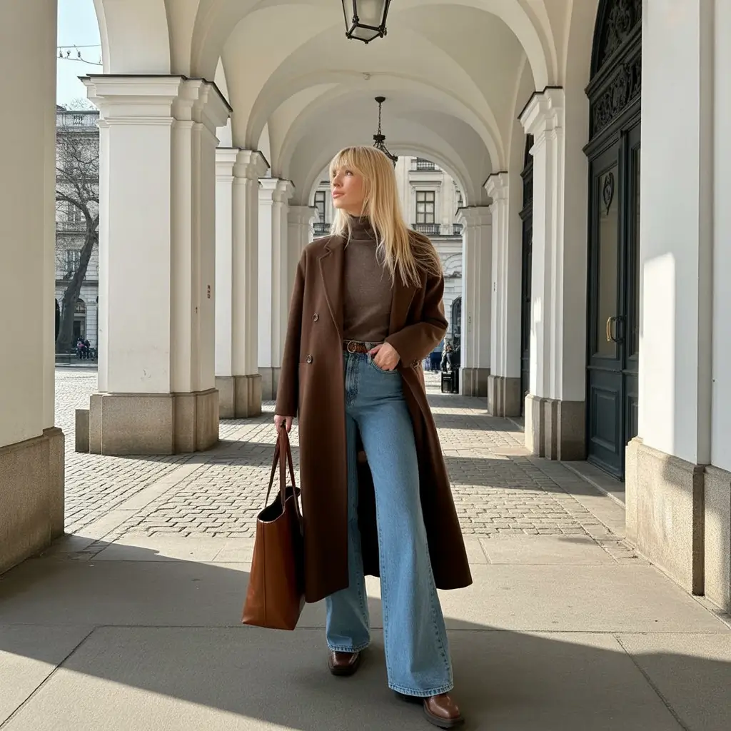Cozy Outfits to Wear in November 2025 Classic Browns and Denim Blues