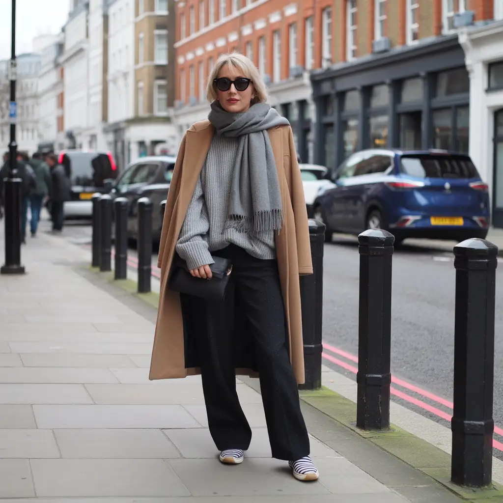 Cozy Outfits to Wear in November 2025 Layered Gray with Camel Warmth