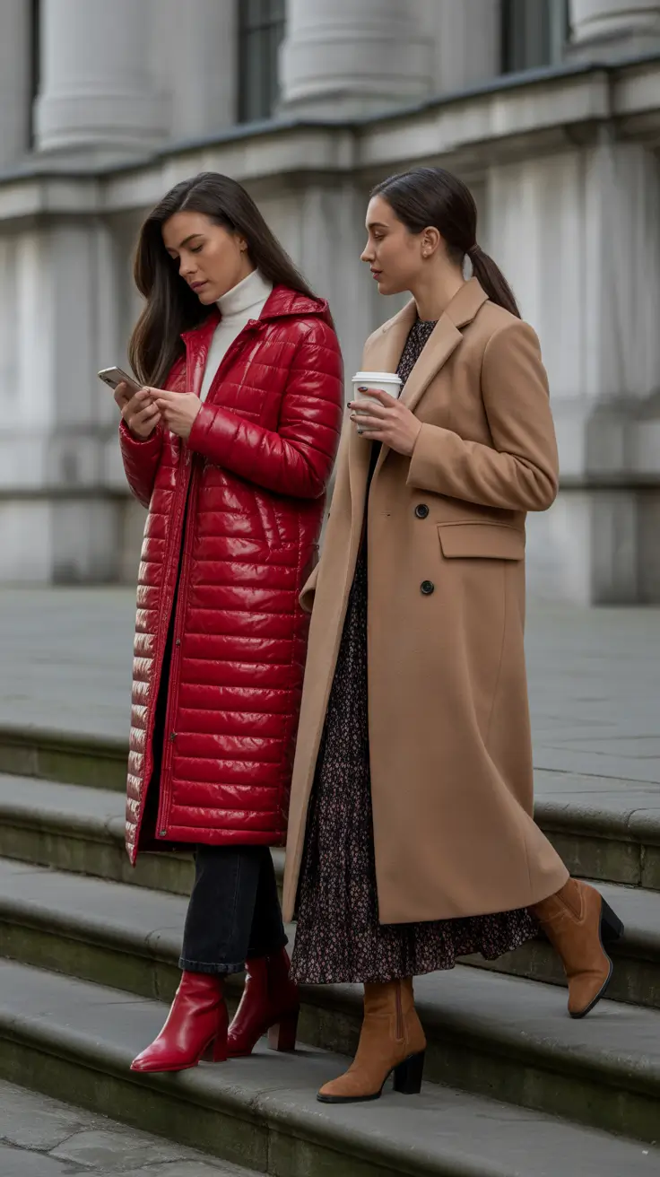 Cozy Puffer Jacket Outfit: Winter 2025 - 2026 Red Statement and Neutral Grace