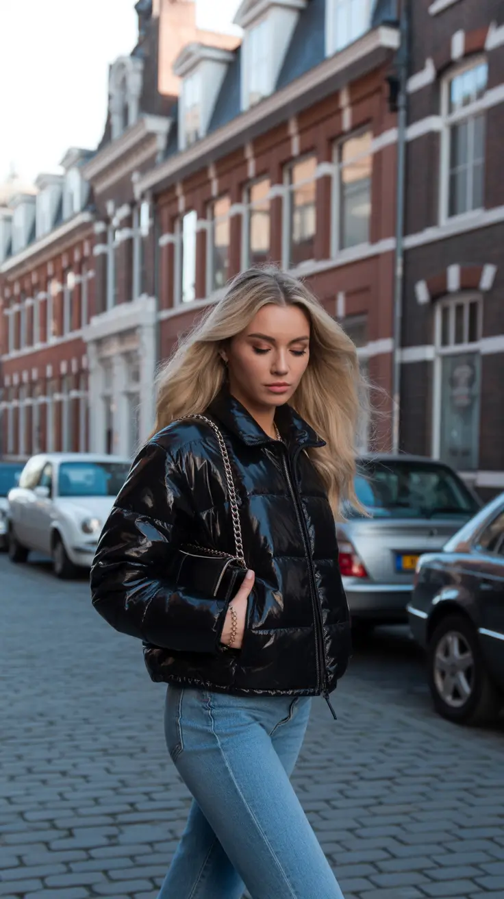Cozy Puffer Jacket Outfit: Winter 2025 - 2026 Glossy Black and Timeless Denim