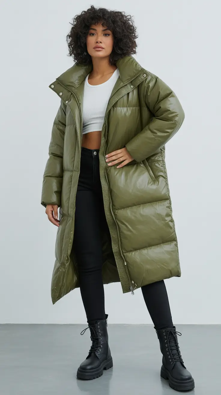 Cozy Puffer Jacket Outfit: Winter 2025 - 2026 Statement-Length Olive Glam