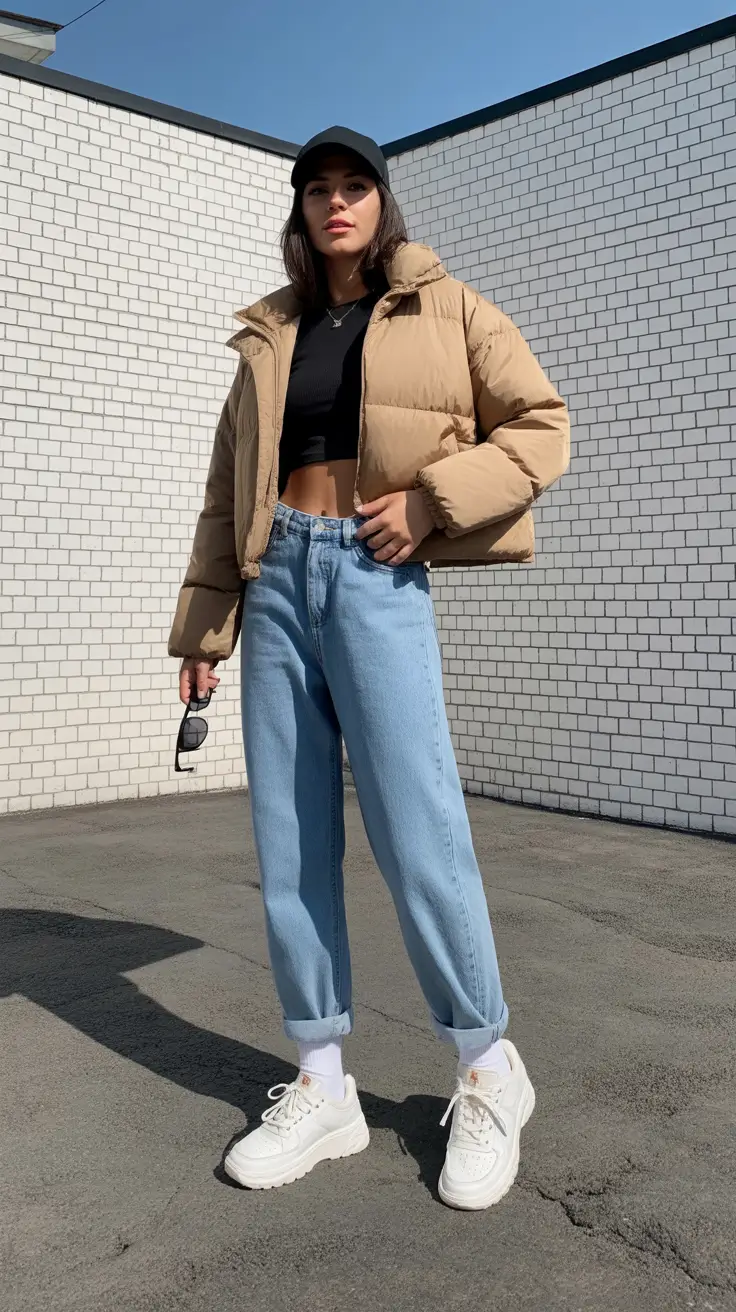 Cozy Puffer Jacket Outfit: Winter 2025 - 2026 Cool Beige and 90s Energy