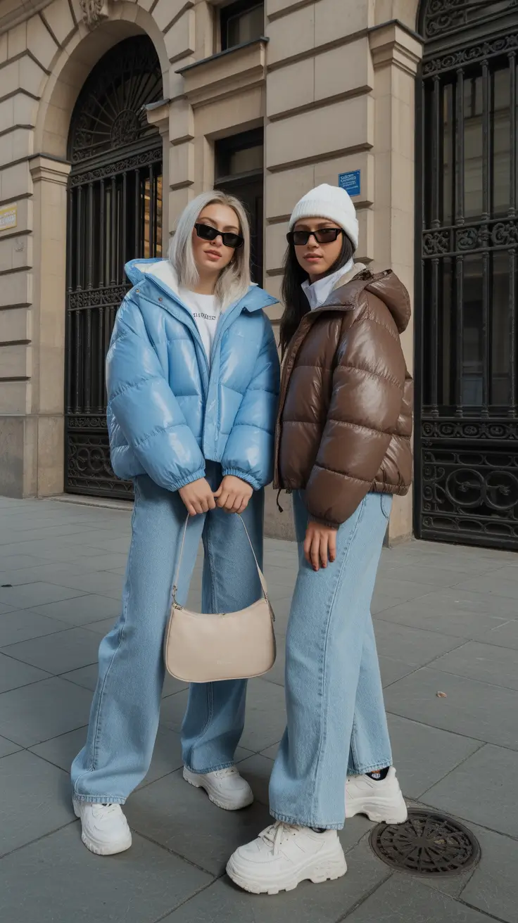 Cozy Puffer Jacket Outfit: Winter 2025 - 2026 Double the Style Frosty Blue and Cocoa Brown