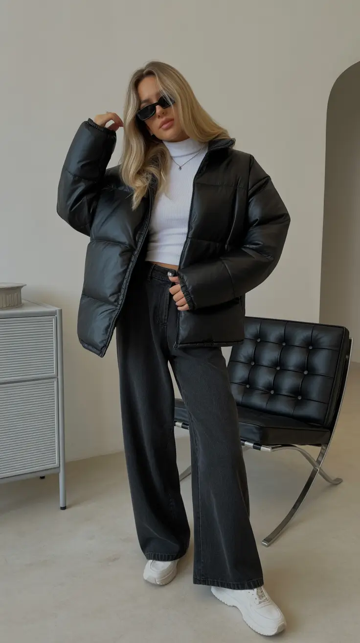 Cozy Puffer Jacket Outfit: Winter 2025 - 2026 Modern Black Monochrome