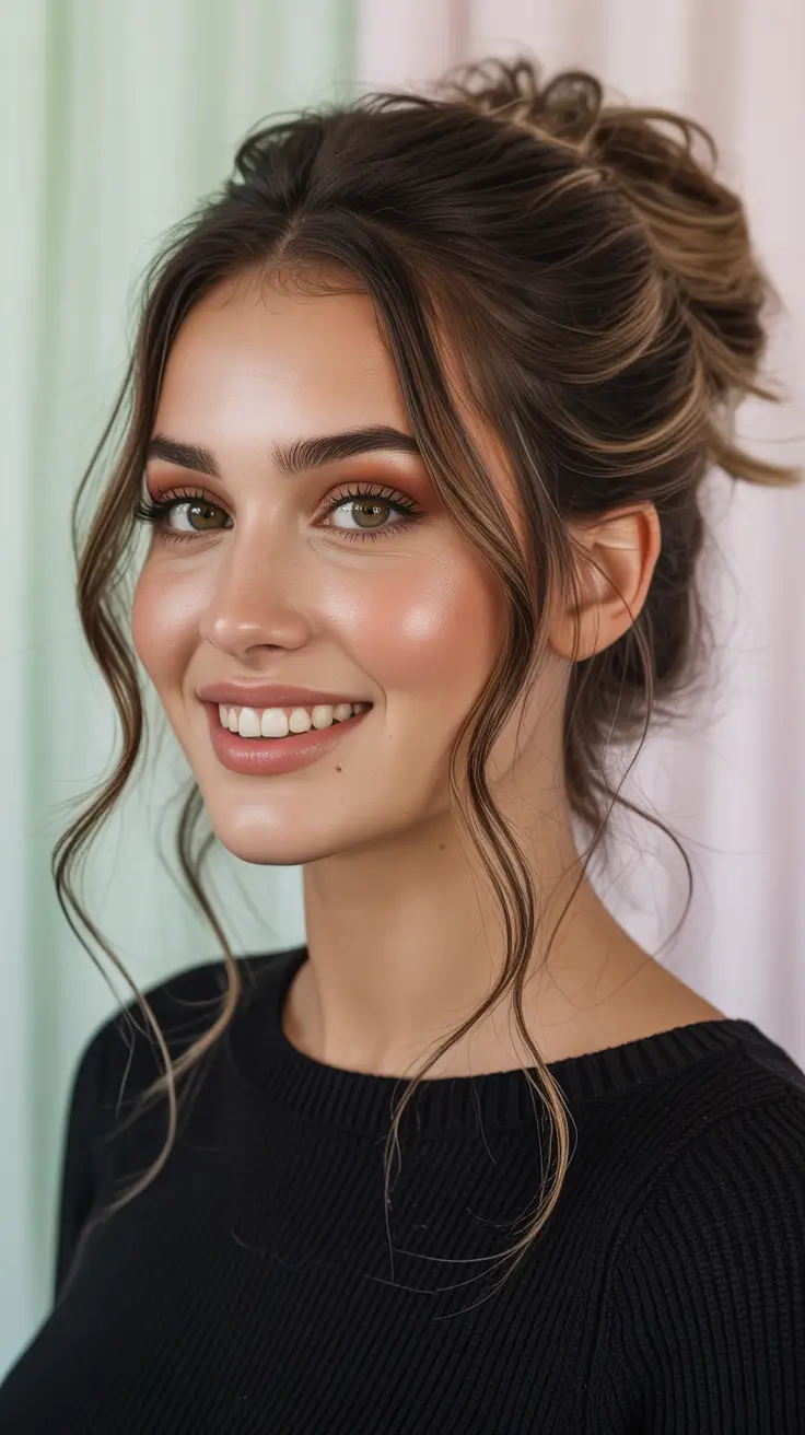 Cute Hairstyles for Winter 2025 2026 Effortless Messy Bun with Framing Strands