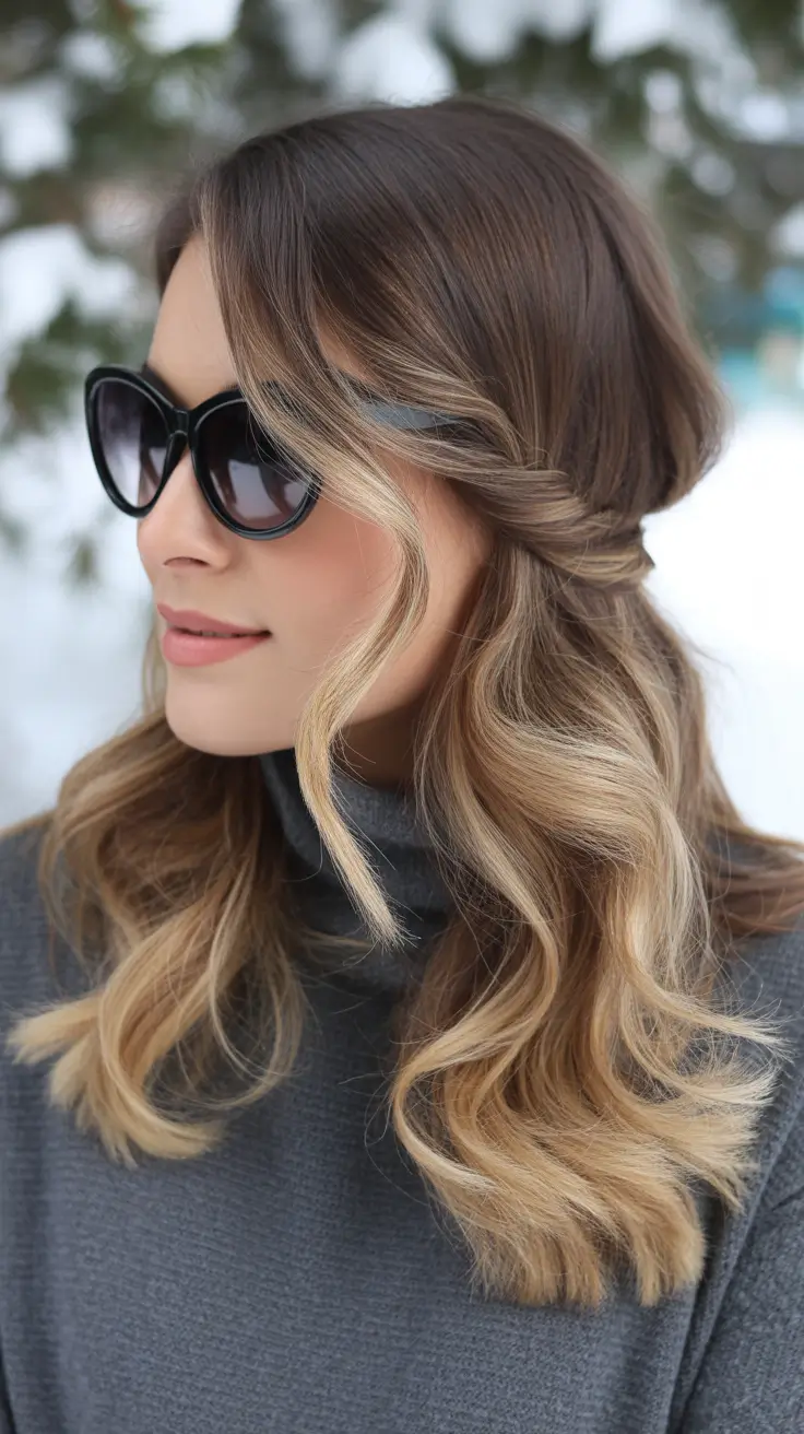 Cute Hairstyles for Winter 2025 2026 Half-Up Twist with Golden Highlights