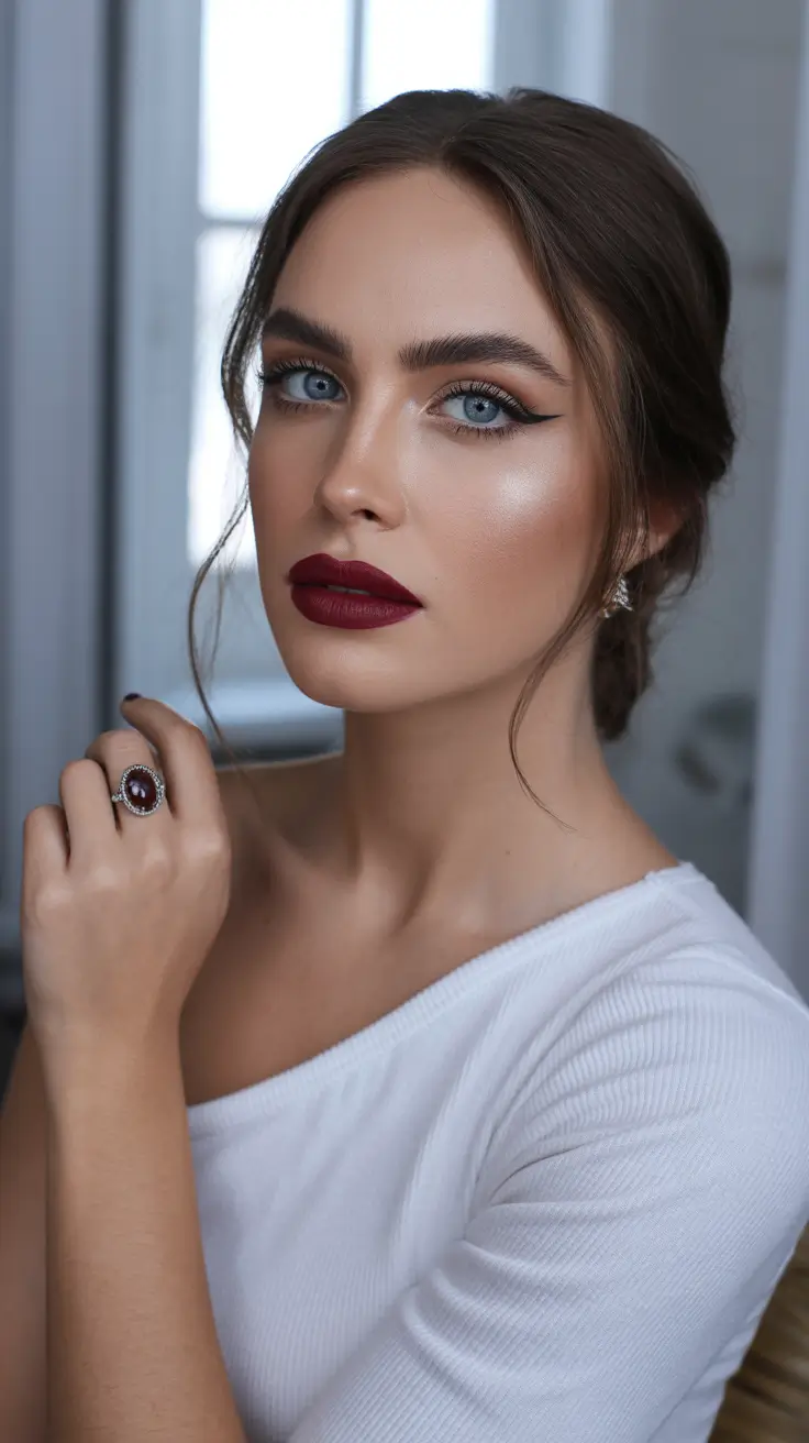 Cute Hairstyles for Winter 2025 2026 Elegant Low Bun with Statement Makeup