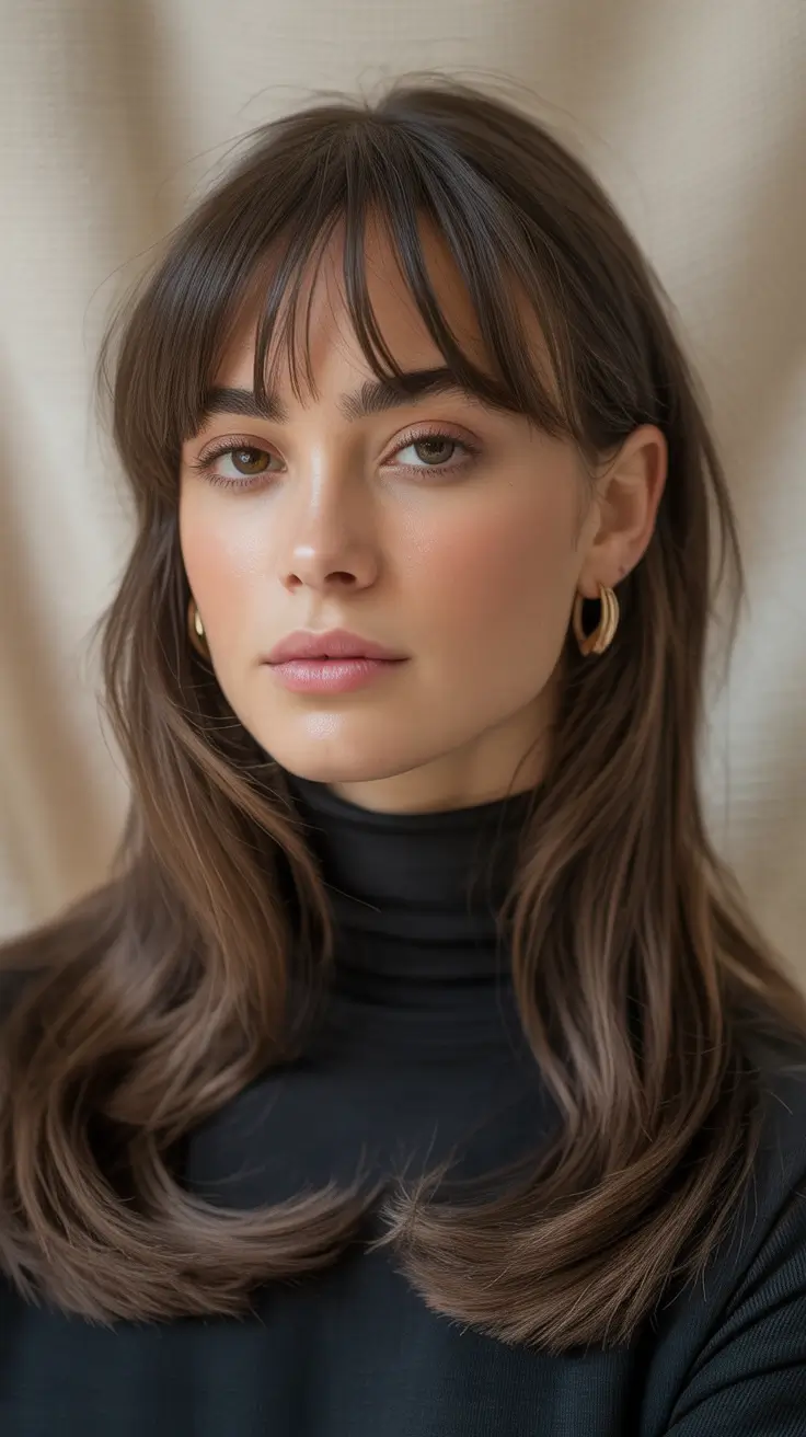 Cute Winter Haircuts 2025-2026 Inspiration Soft Layers with Curtain Bangs