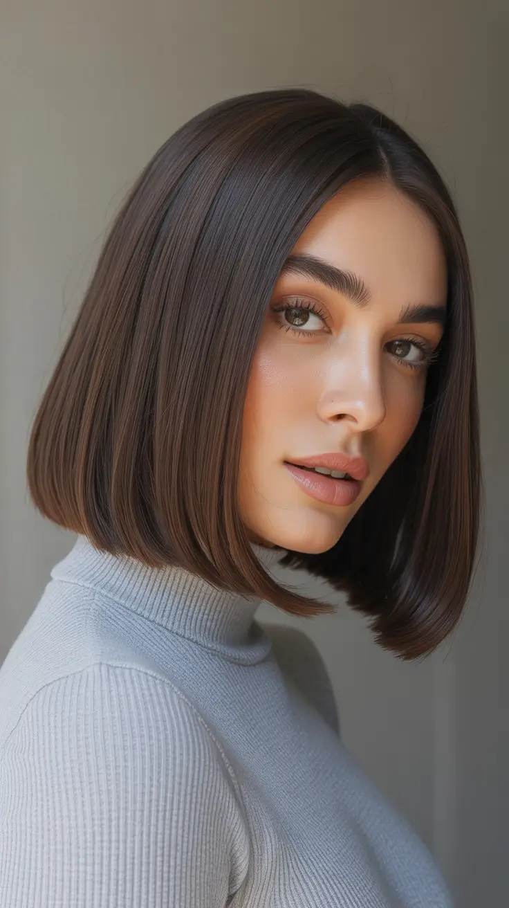 Cute Winter Haircuts 2025-2026 Inspiration Glass Bob with a Sharp Finish