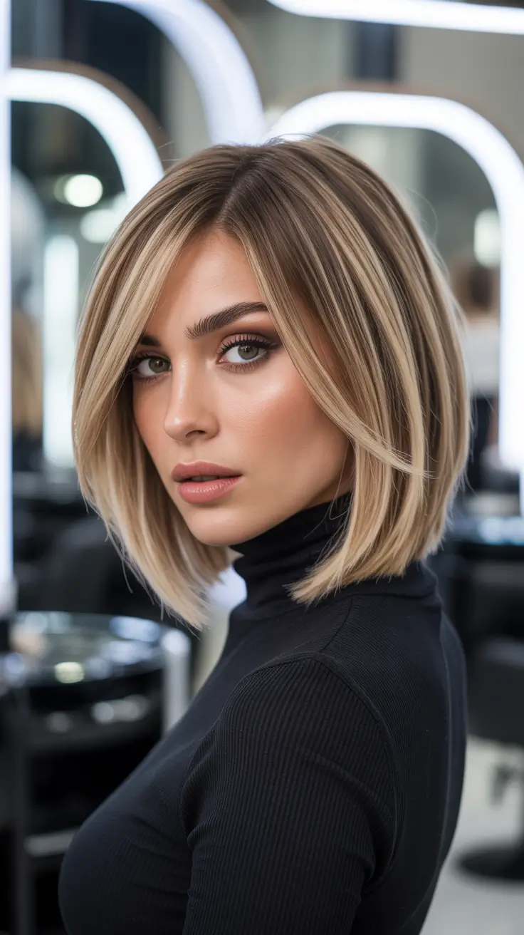 Cute Winter Haircuts 2025-2026 Inspiration Polished French Bob with Blonde Contour