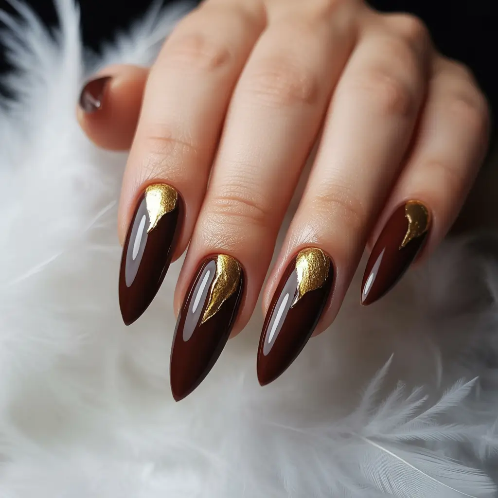 Fall Nail Design and Color for November 2025 Golden Espresso Luxe