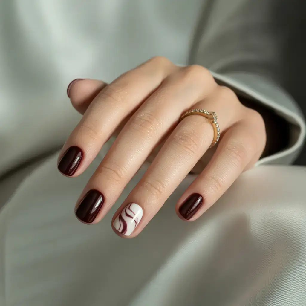 Fall Nail Design and Color for November 2025 Deep Mocha with Artistic Accent