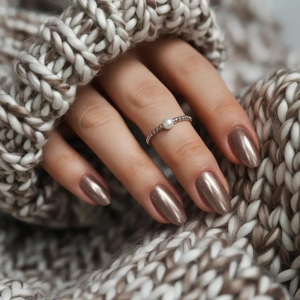 Fall Nail Design and Color for November 2025 Metallic Taupe Glow