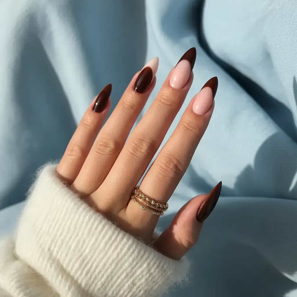 Fall Nail Design and Color for November 2025 Two-Tone Chocolate French