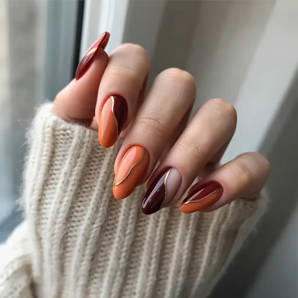 Fall Nail Design and Color for November 2025 Golden Cinnamon Waves