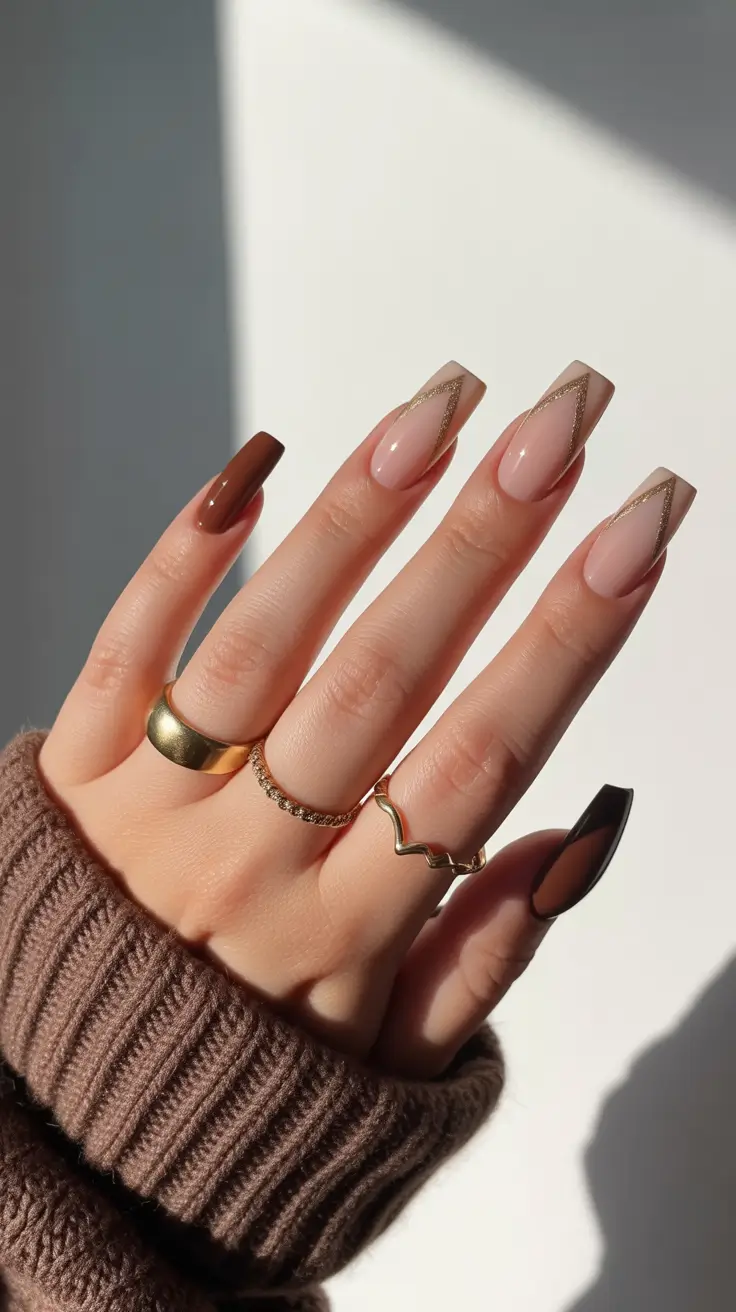 Fall & Winter Nail Colors Trends 2025-2026 Caramel Edge Lines