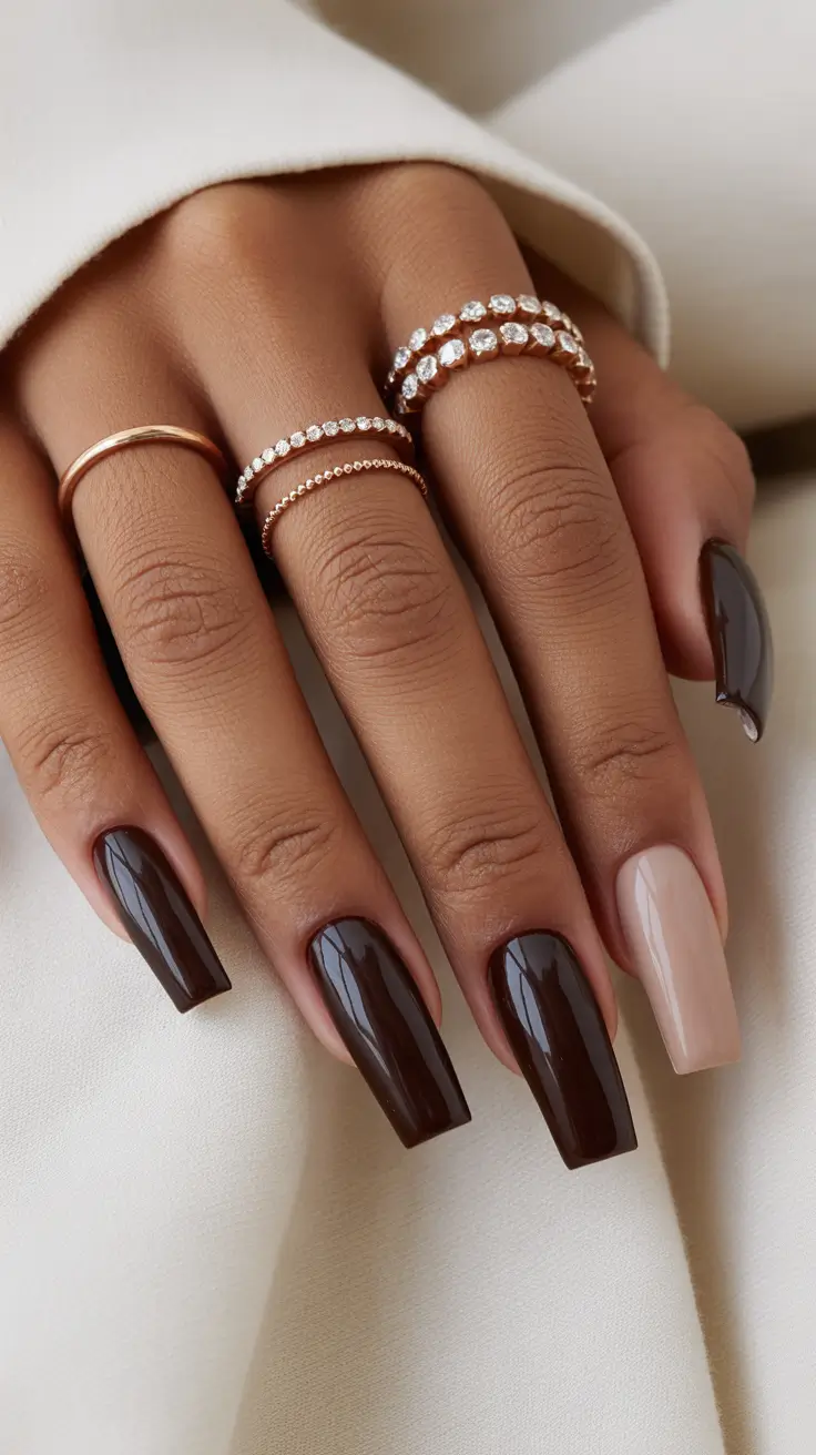 Fall & Winter Nail Colors Trends 2025-2026 Milk Chocolate Contrast