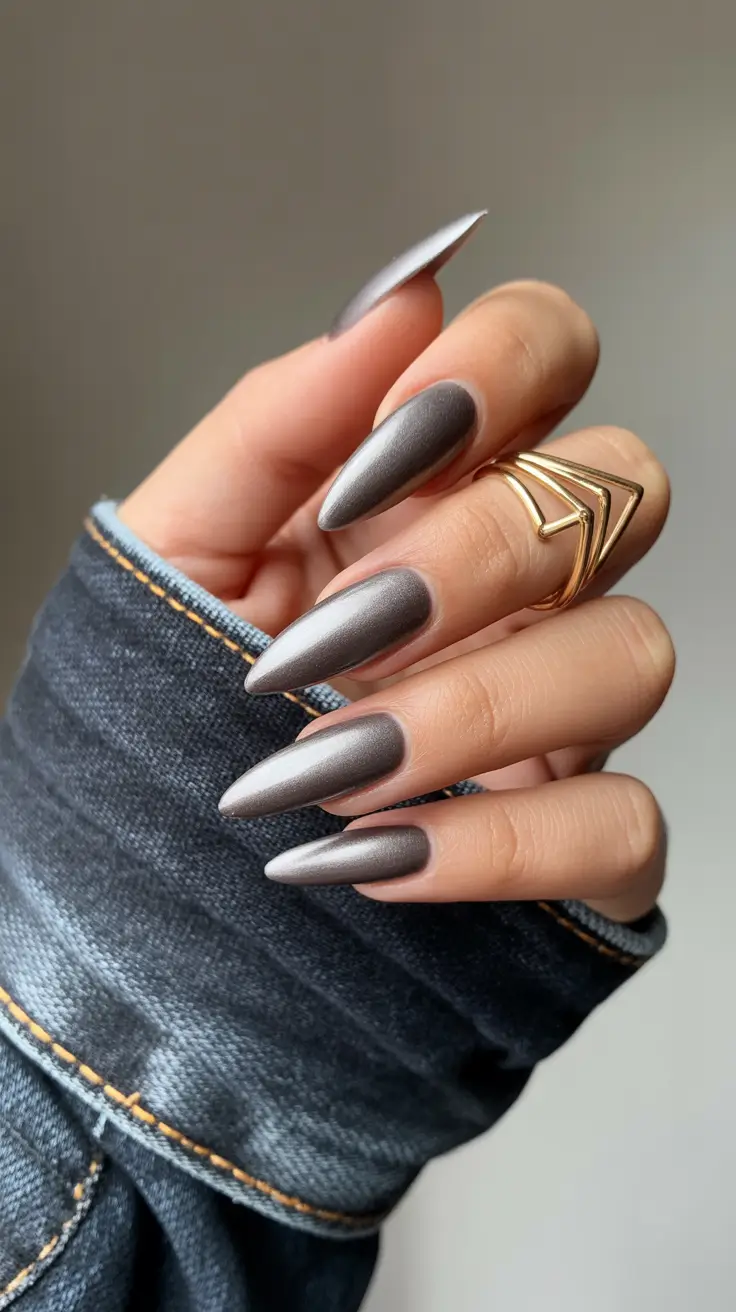 Fall & Winter Nail Colors Trends 2025-2026 Steel Satin Glam