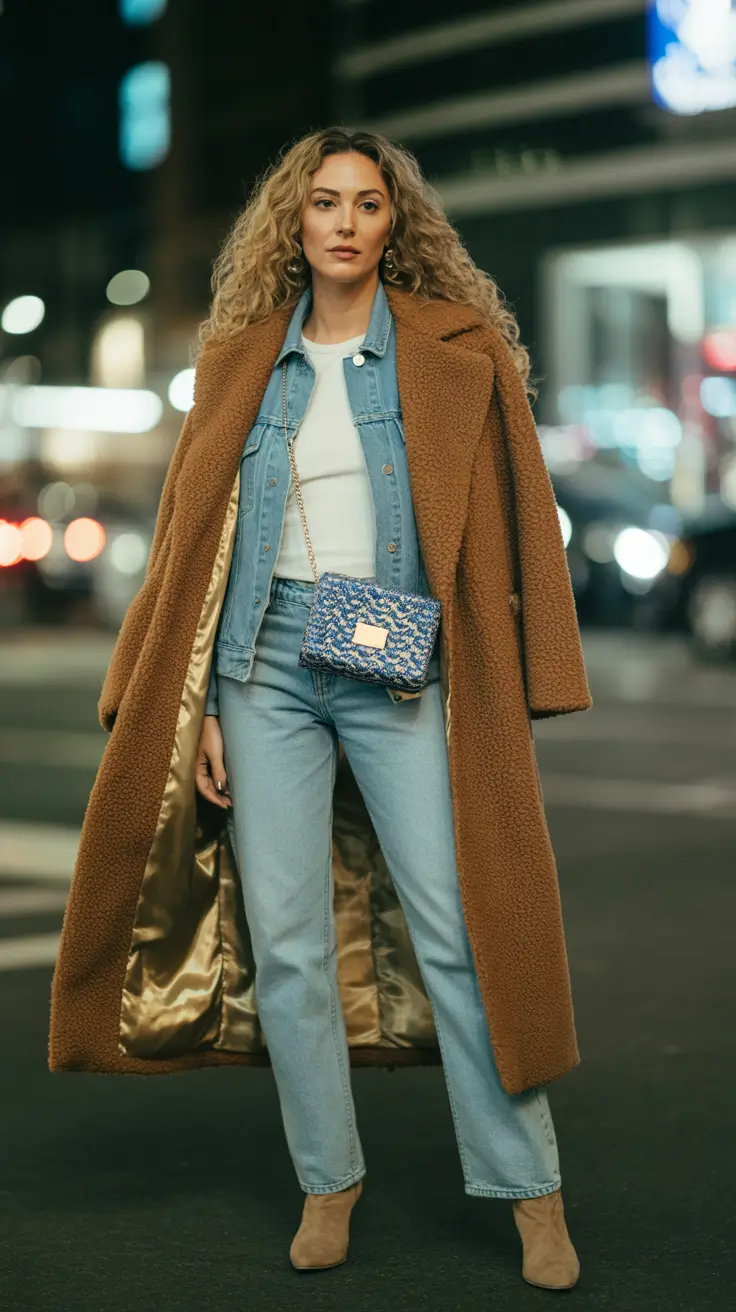 Fashion Inspo for Winter 2025-2026 Teddy Textures and Denim Layers