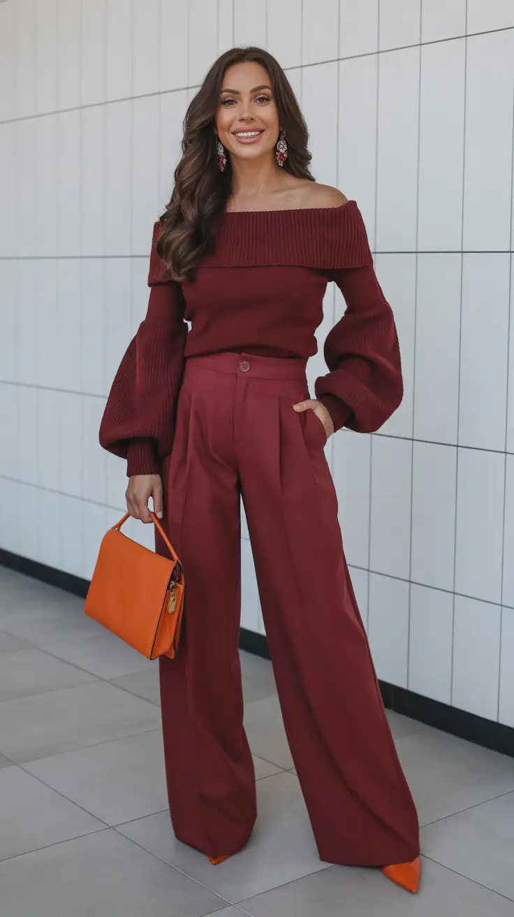 fashion-outfits-for-women-2026 Burgundy Elegance Warm Hues and Sculpted Femininity