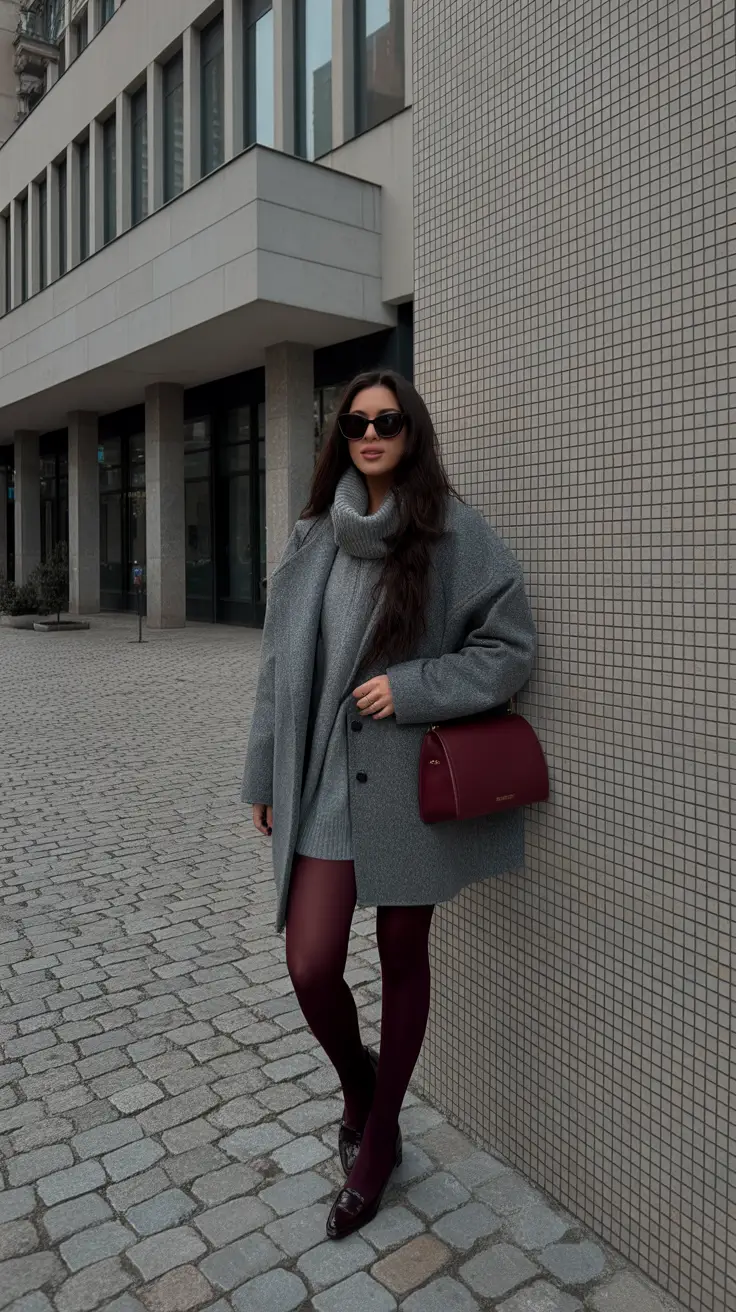 fashion-outfits-for-women-2026 Cozy Monotone Layers of Grey and Wine