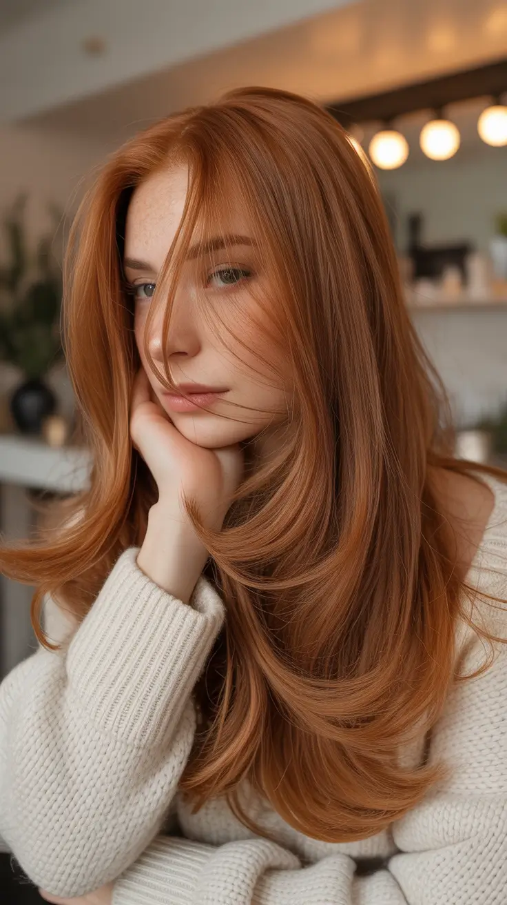 Hair Color Ideas Auburn for Winter 2025-2026 Soft Chestnut Auburn Flow