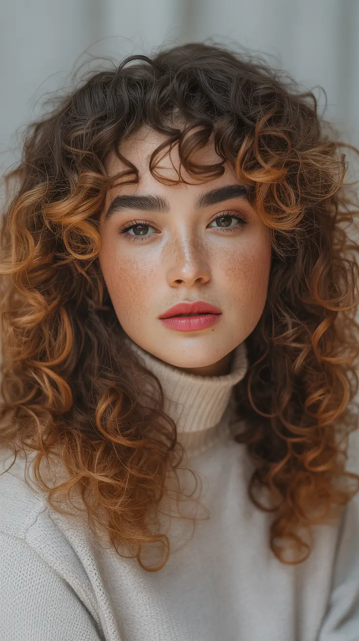 Hair Color Ideas Auburn for Winter 2025-2026 Curly Caramel Auburn Blend
