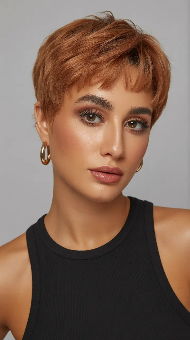Hair Color Ideas Auburn for Winter 2025-2026 Spiced Copper Pixie