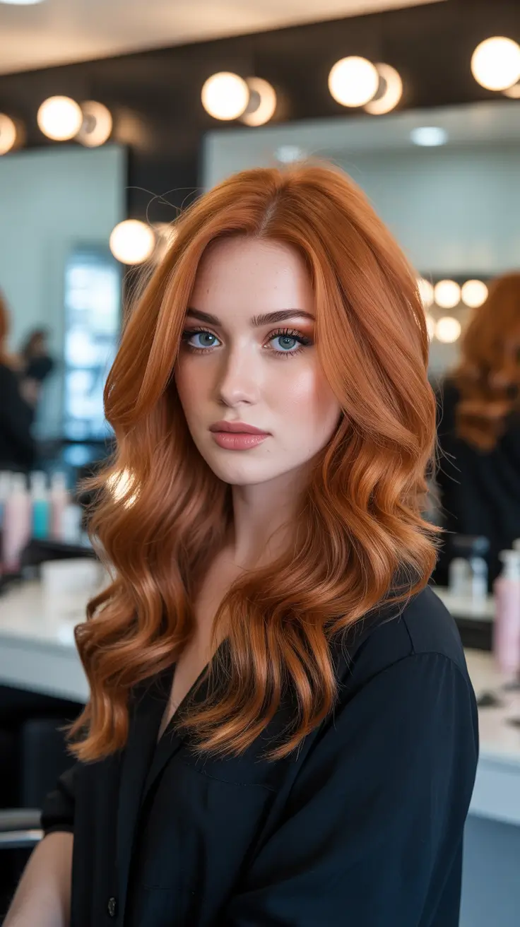 Hair Color Ideas Auburn for Winter 2025-2026 Copper Radiance Waves
