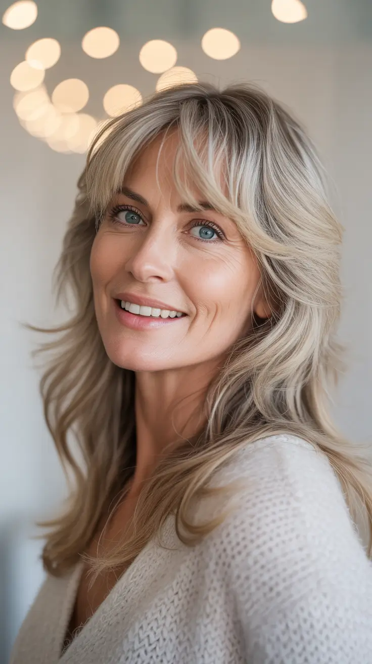 Hair Color & Winter Hairstyles for Women Over 40 2025-2026 Effortless Shag with Silver Highlights
