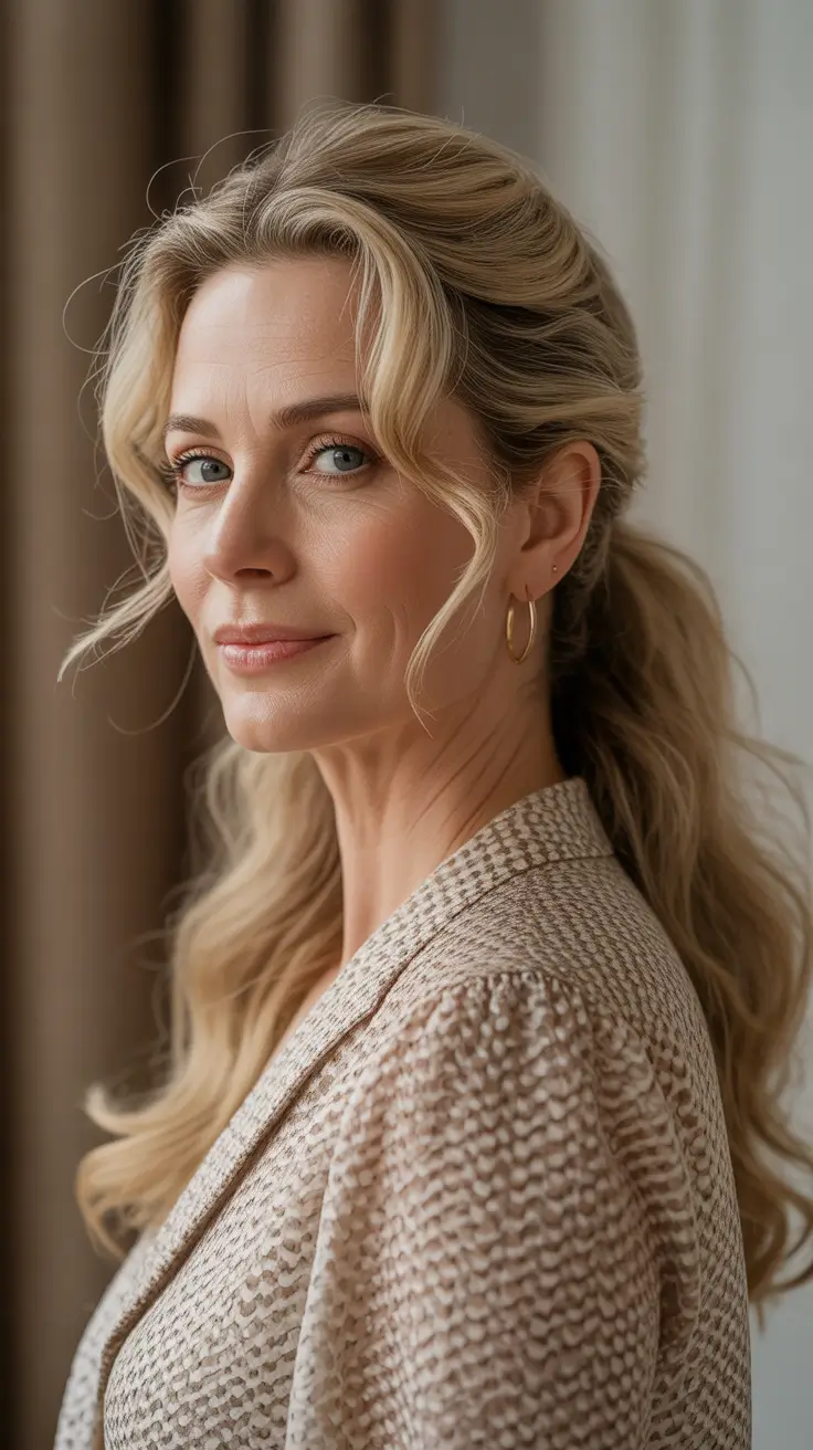 Hair Color & Winter Hairstyles for Women Over 40 2025-2026 Romantic Half-Up Twist